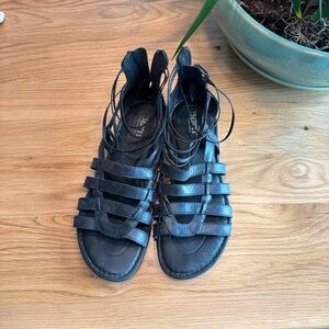 Born - Angeles Black Leather Strappy Gladiator Flat Sandals